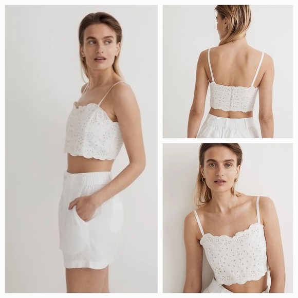 Madewell Tops - 🆕 Madewell | White Eyelet Linen-Blend Crop Tank Top size 4